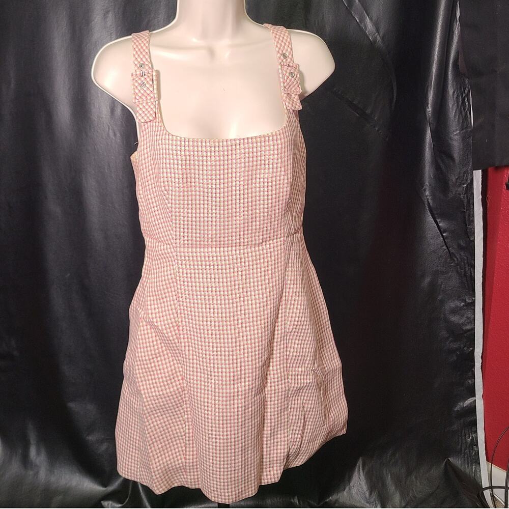 Alexa Chang white pink green plaid sheath dress size uk 12